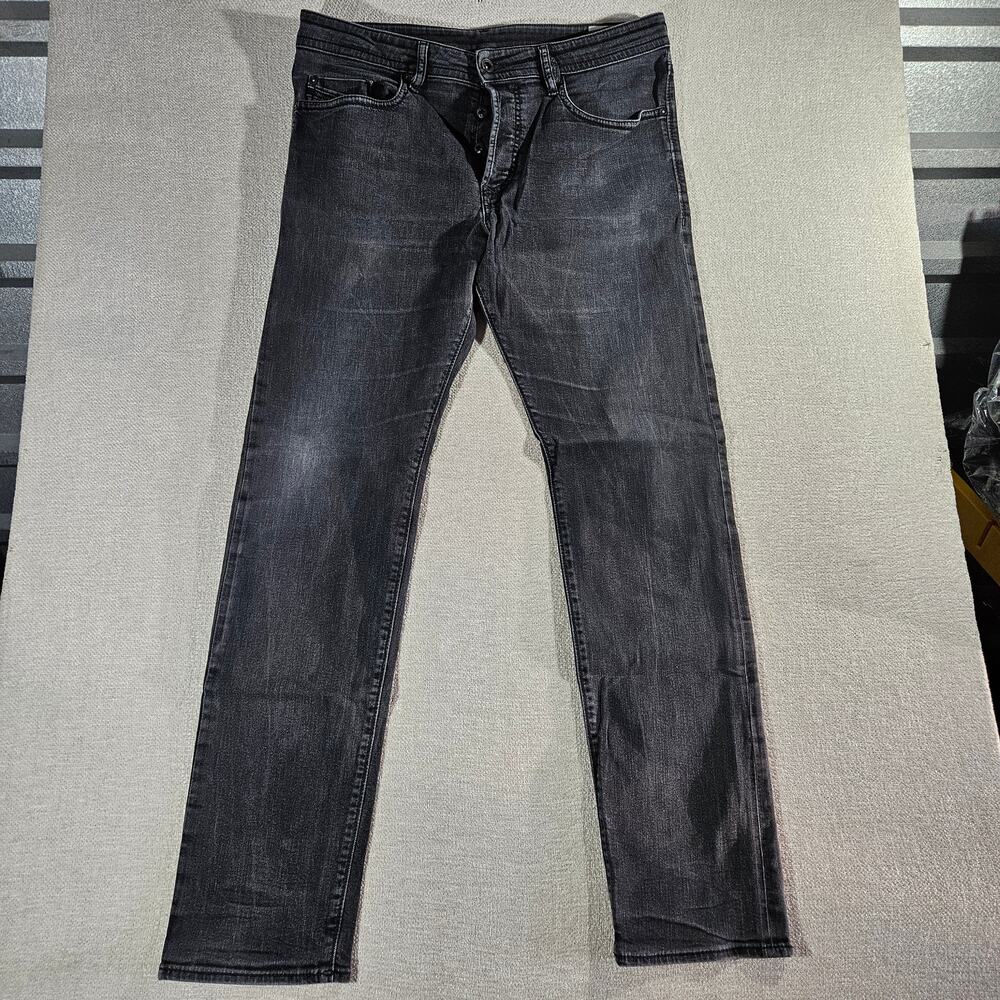 Diesel Buster Black Jeans Mens 34x34 Slim Tapered Denim Pants Button Fly